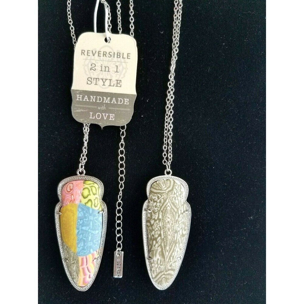 JILZARAH‎ 33" Gypsy Soul Arrow Silver Reversible Necklace JILZARA Handmade Clay